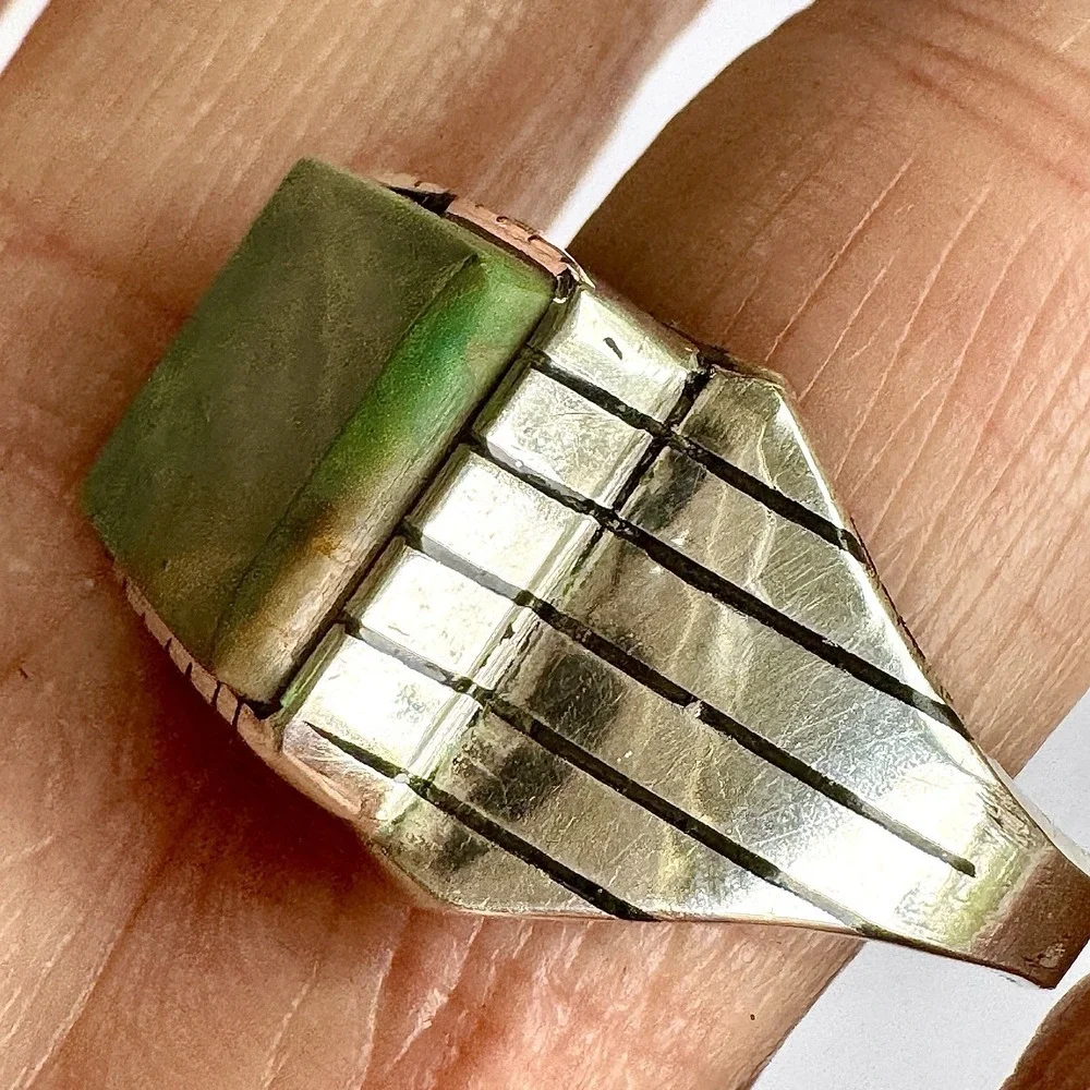 Navajo Turquoise Mens Ring Sz 13 Rectangle Signed Jack‎ Sterling 14mm